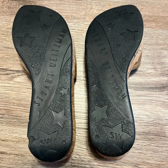 Stuart Weitzman Brown Leather Cork Wedges Gold Buckle Sandals Size 6.5 - Picture 7 of 8